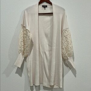 Express Cream Cardigan with Lace Sleeves